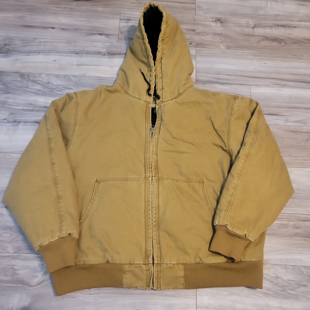 Vintage Cabela's Duck Canvas Hooded Work Jacket Tan Insulated Distressed XL